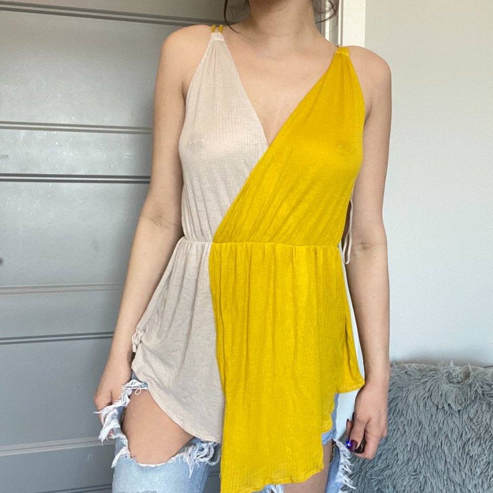Free People Tan & Yellow Tank Top